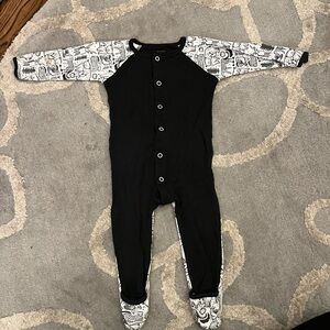 Goumi Black and White Footies with Bear Graphic Accents